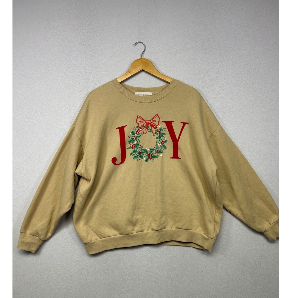 Holiday State of Mine Women XL Tan Joy Wreath Graphic Pullover Sweatshirt